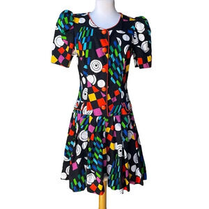 Vintage GO VICKI Romper Dress Multicolor Short Sleeve Pleats Resort Size Small
